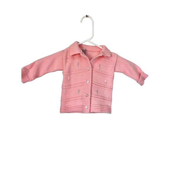 Vintage Pink Baby Cardigan and Bonnet Set By Blue Bird 3-6 Months - Picture 1 of 8